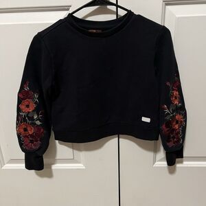 7 For All Mankind Girls: Floral Embroidered Black Pullover Sweatshirt